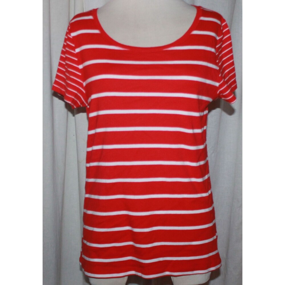 Women's New Direction Weekend Coral and White Striped Short Sleeve Top Size XL